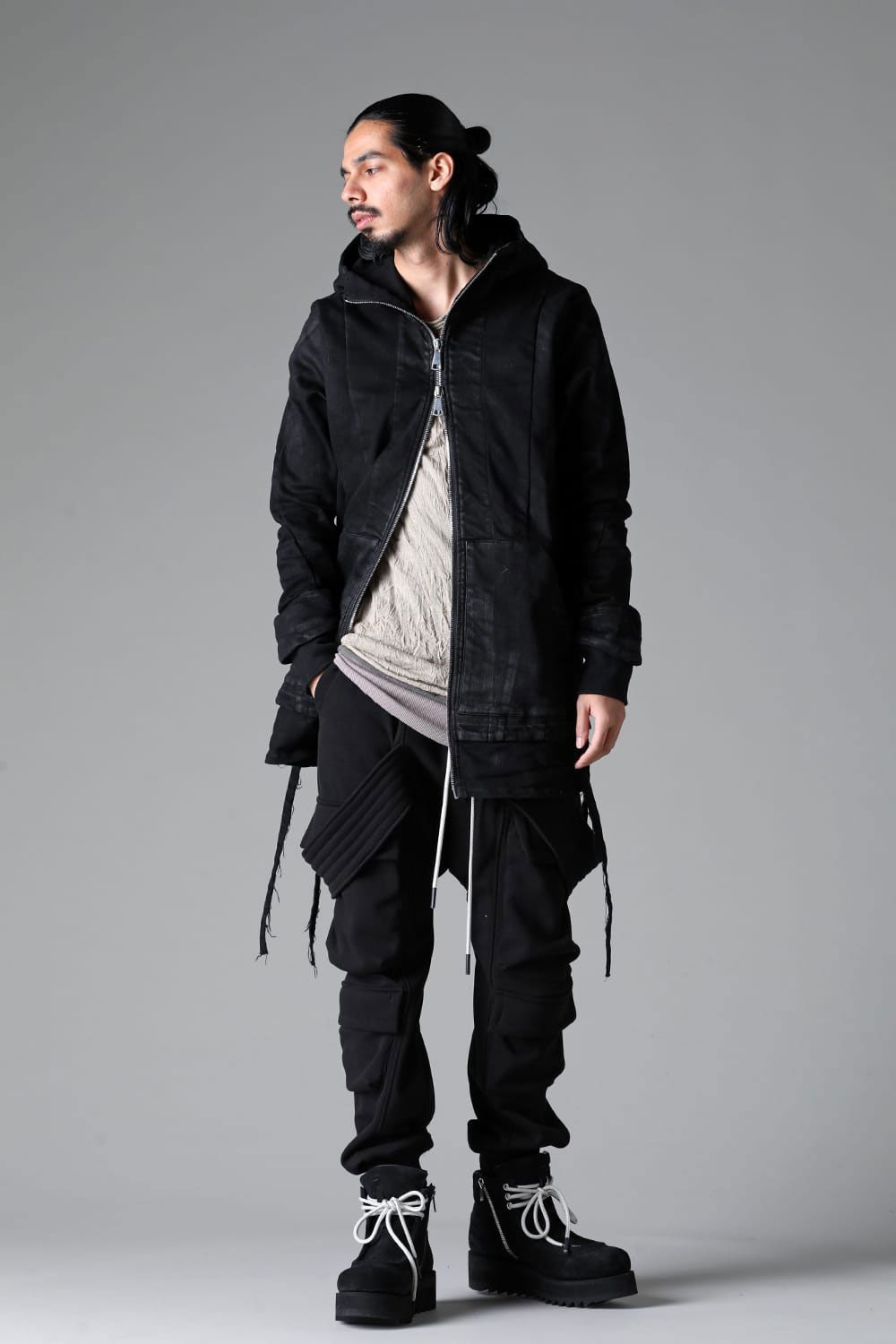 ボンバーヒートベルトカーゴサルエルスウェットパンツ / Bomber Heat Belt Cargo Sarouel Pants / ブラック / ag-10059