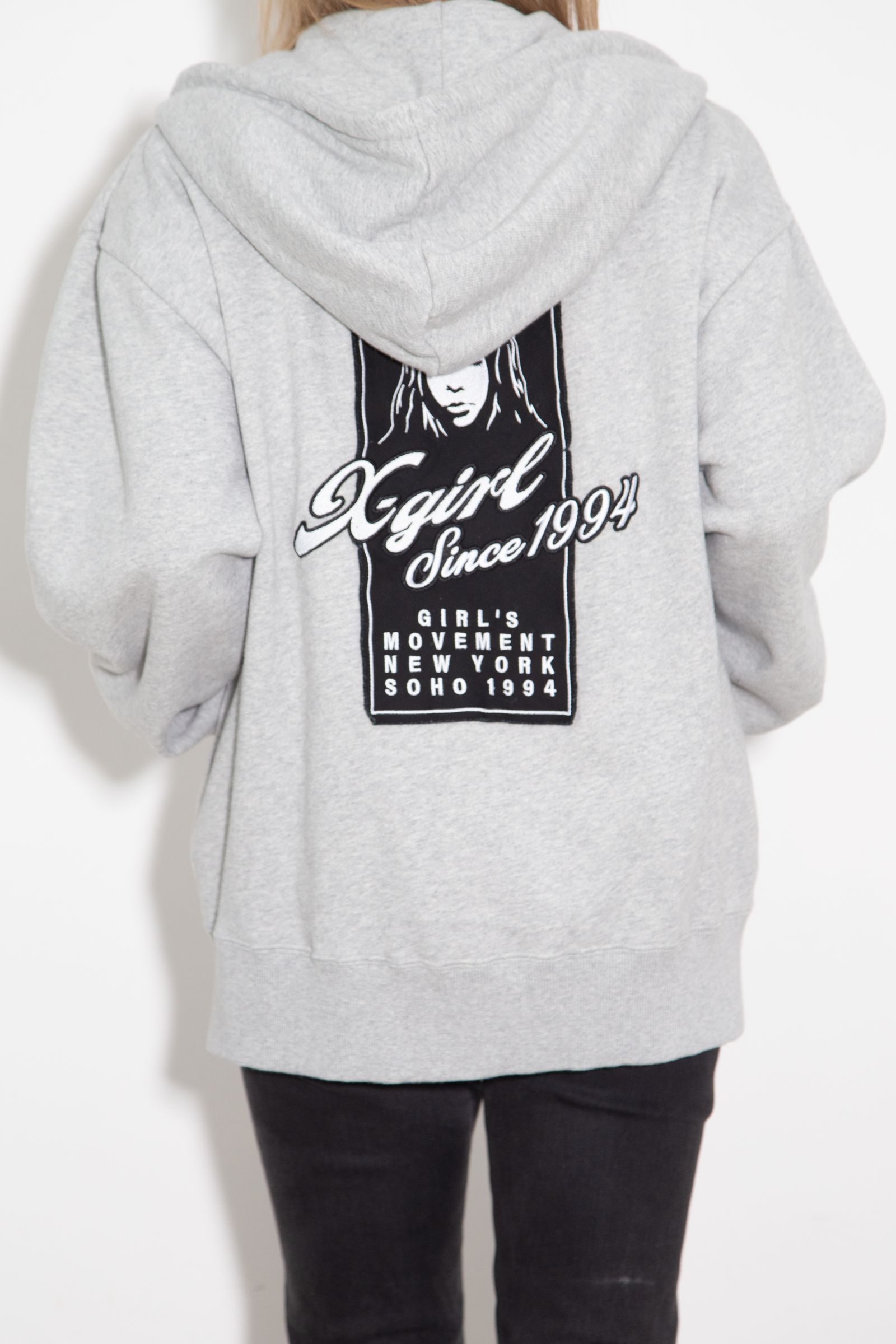 FACE BOX PATCH ZIP UP SWEAT HOODIE / アッシュ