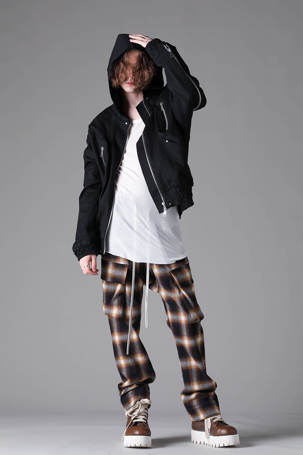 Plaid Cargo Flare Pants