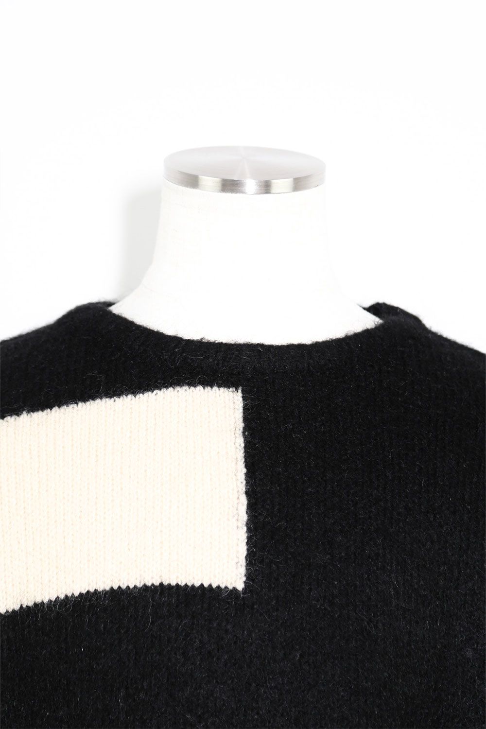 ストライプコンビリラックスフィットニット / Striped Combi Knit Top / ブラック×アイボリー / ag-8004