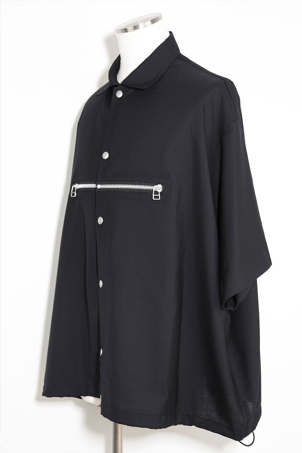 サマーウールハーフスリーブシャツ / Summer Wool Front Zip Harf Sleeve Shirts / ブラック / ag-9060-2
