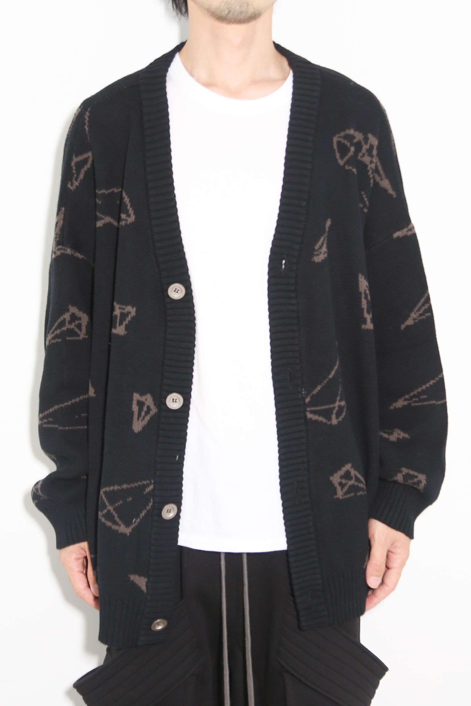 ピラミッド模様オーバーサイズカーディガン / Pyra Pattern Knit Cardigan / ブラック×ブラウン / ag-8010-2