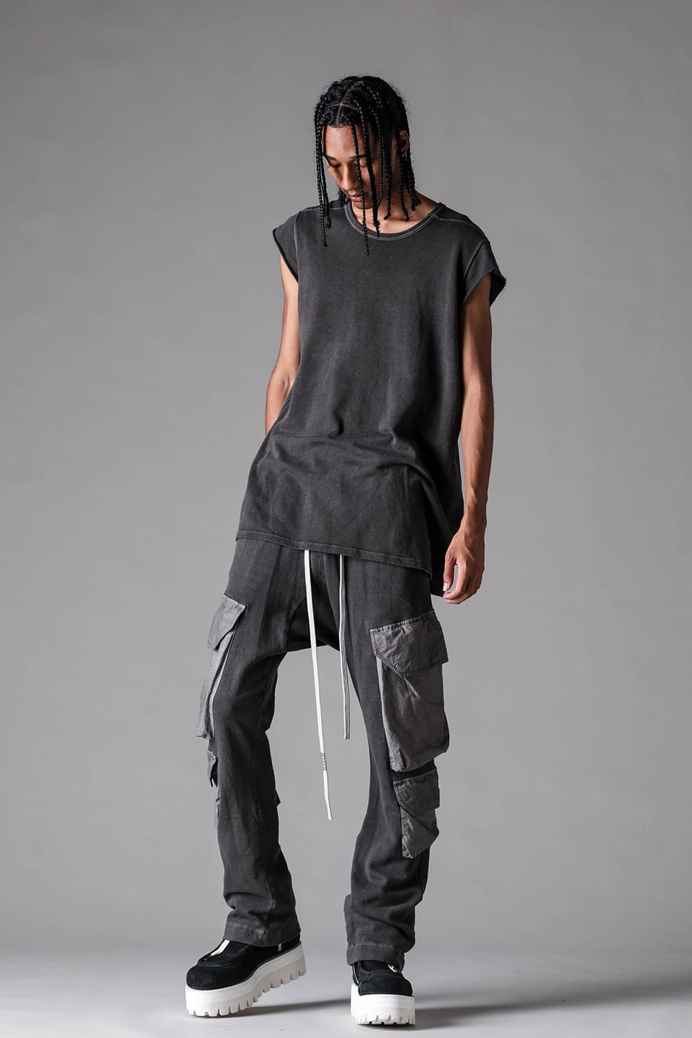 Sumi Dyed Sarouel Flare Cargo Pants