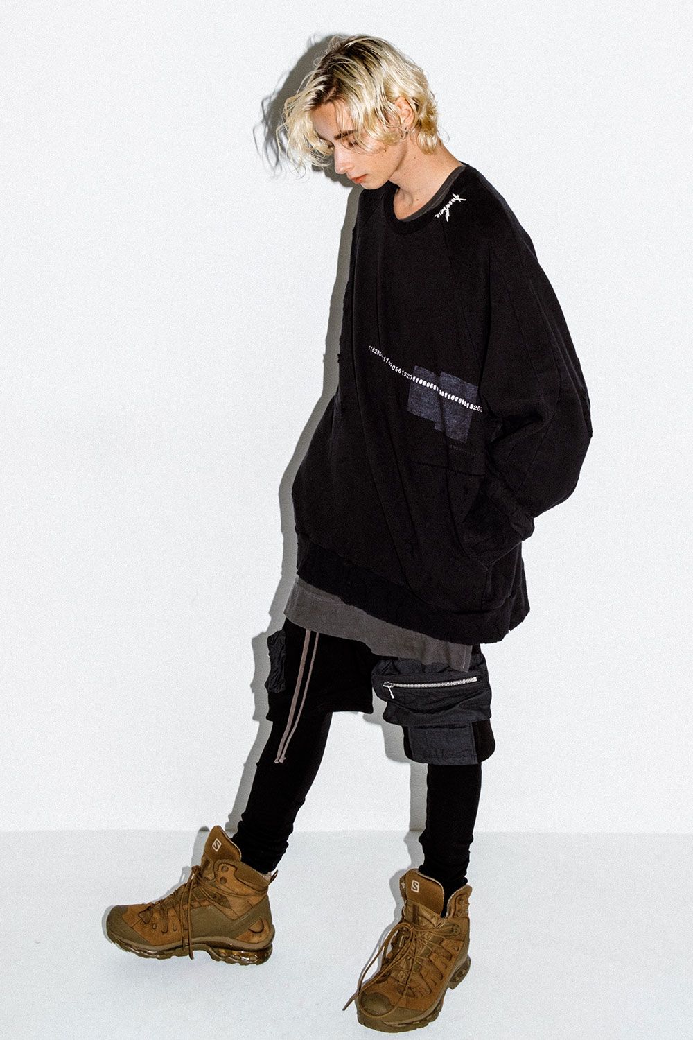Damage Sweat Over Sized Pullover / ブラック