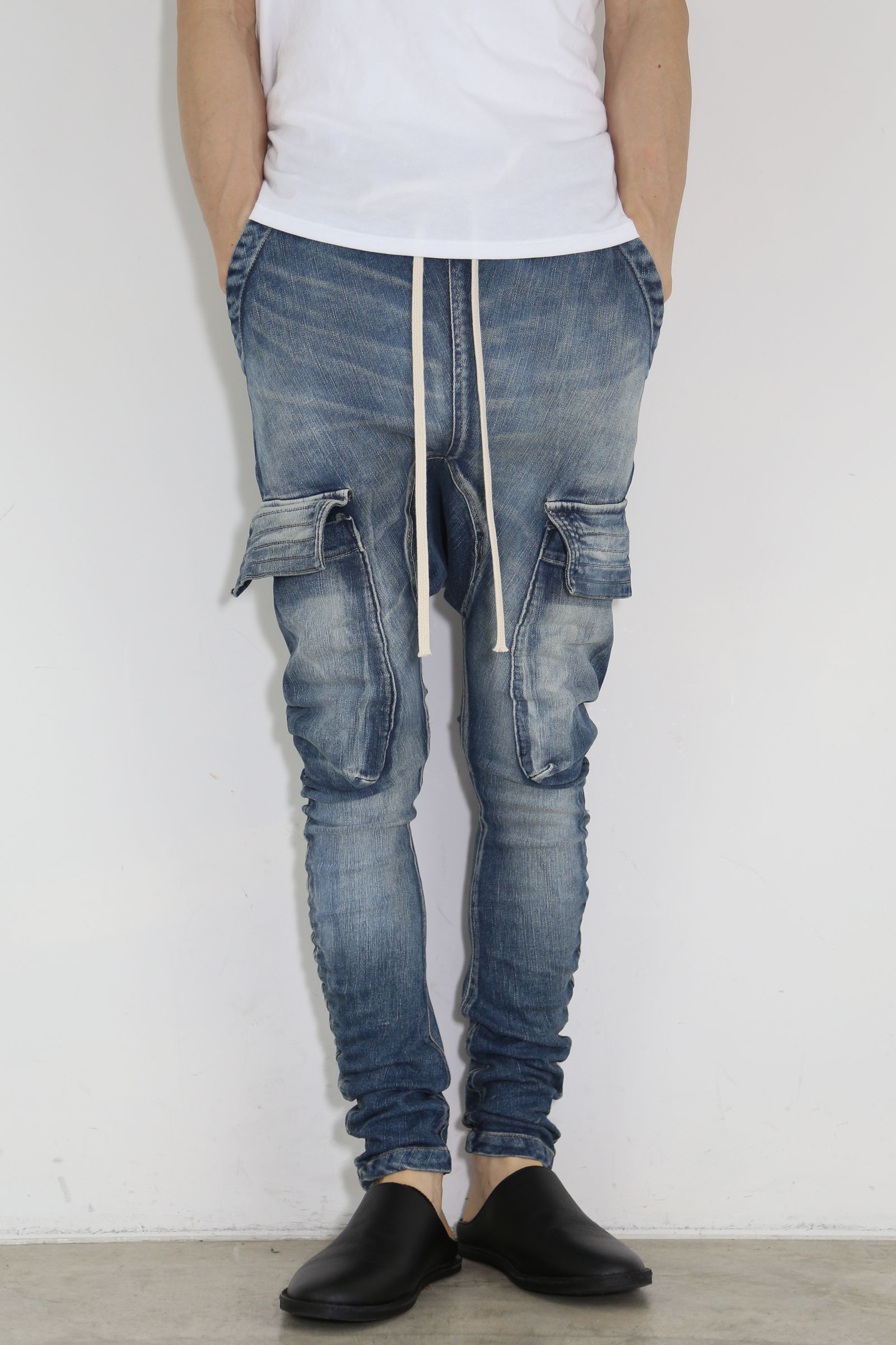 ストレッチデニムサルエルカーゴパンツ / Indigo Stretch Denim Saeouel Cargo Skinny Pants / インディゴ / ag-5044-2