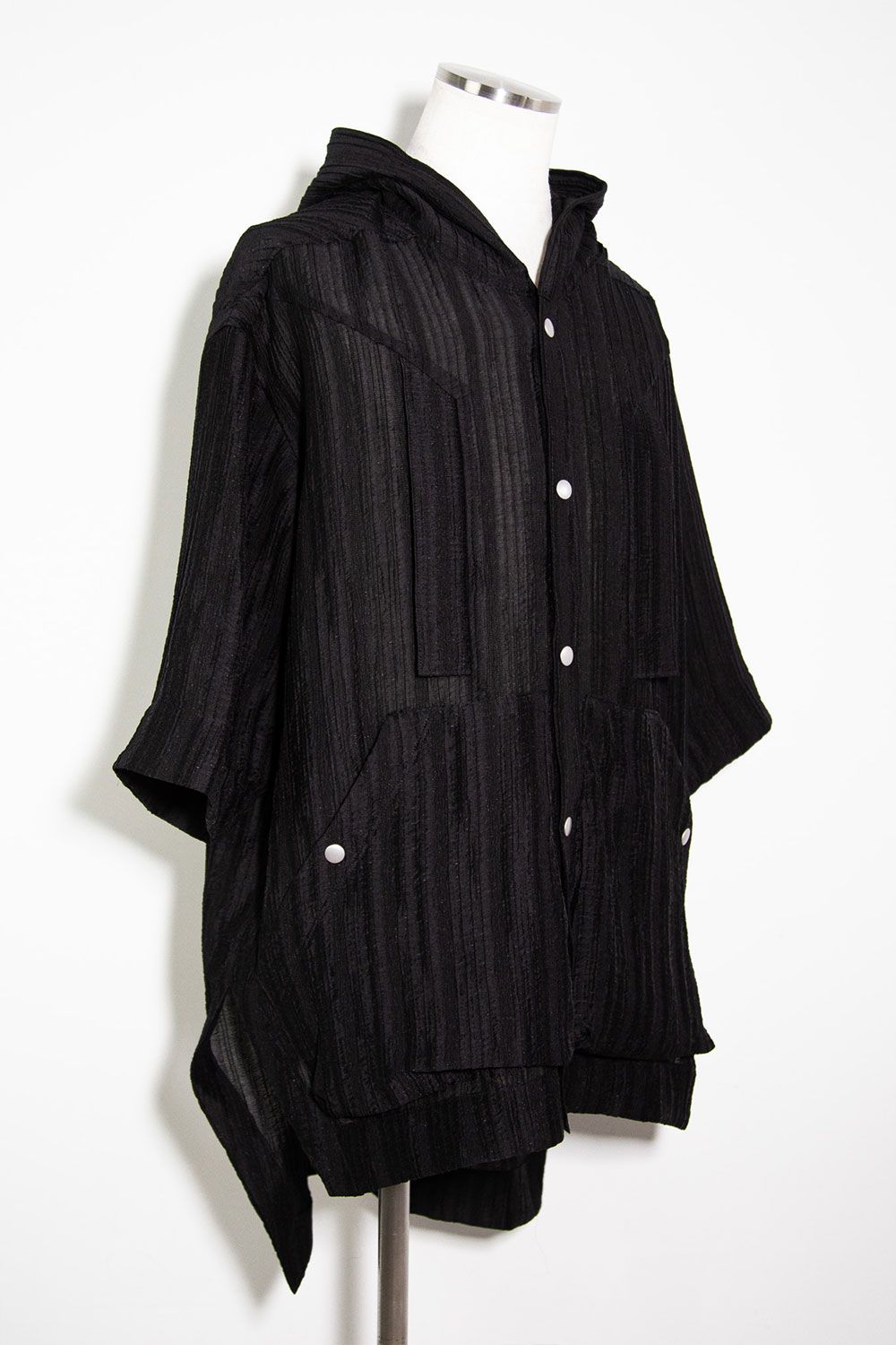 シアー楊柳シャツフーディー / Sheer Yo-Ryu Hoodie Shirts / ブラック / ag-11067