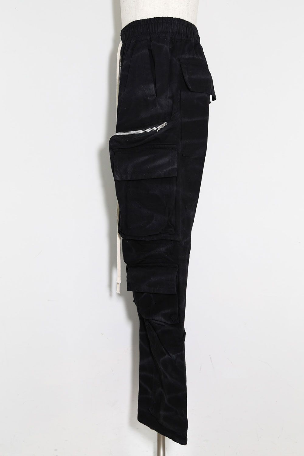 ヴィンテージ染めジップカーゴパンツ / Vintage Dyed Zip Long Pants / ブラック / ag-7036-1