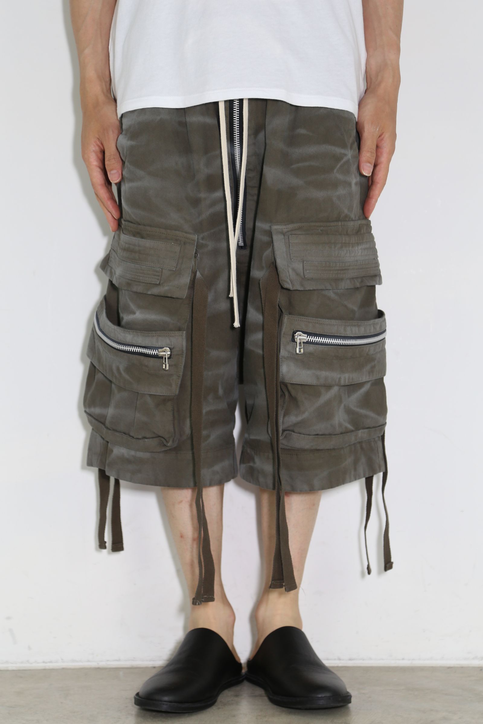 ヴィンテージ染めジップカーゴショーツ / Vintage Dyed Zip Shorts / カーキ