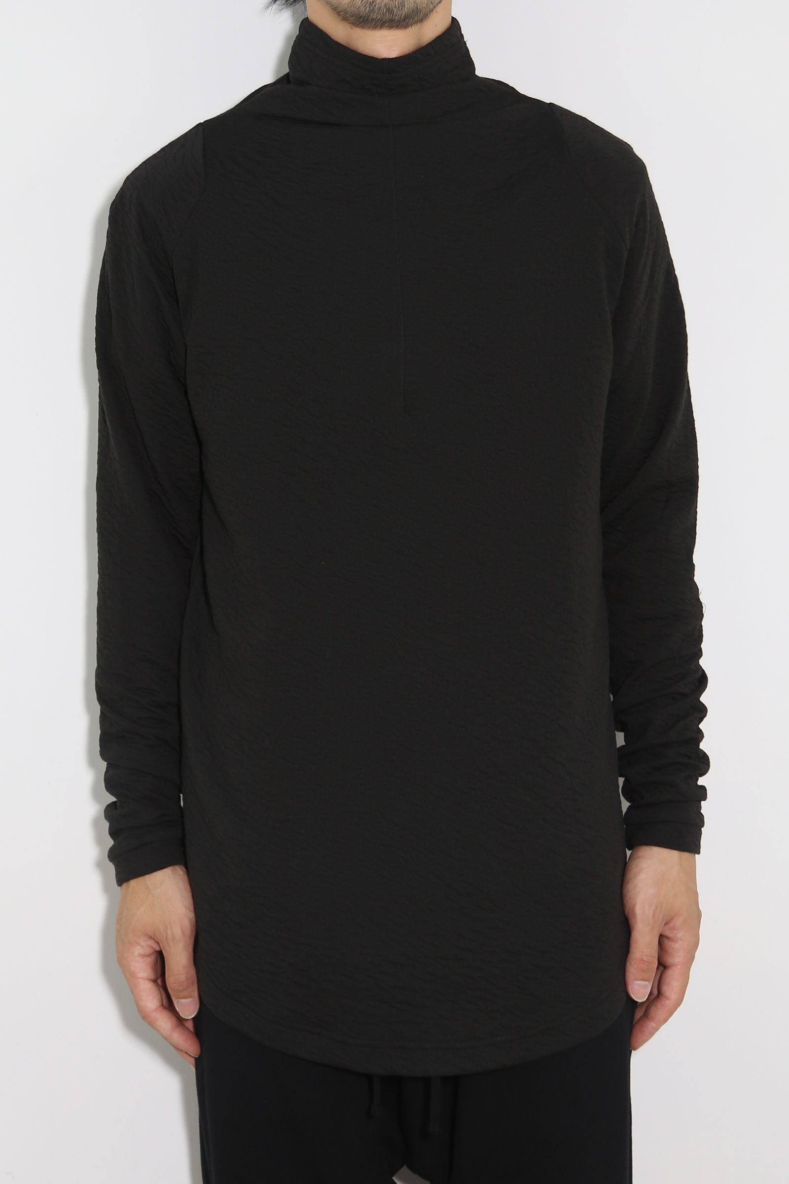 MOCK NECK LONG SLEEVE T-SHIRT 223-303 / シボ加工モックネックロングスリーブTee / ブラック