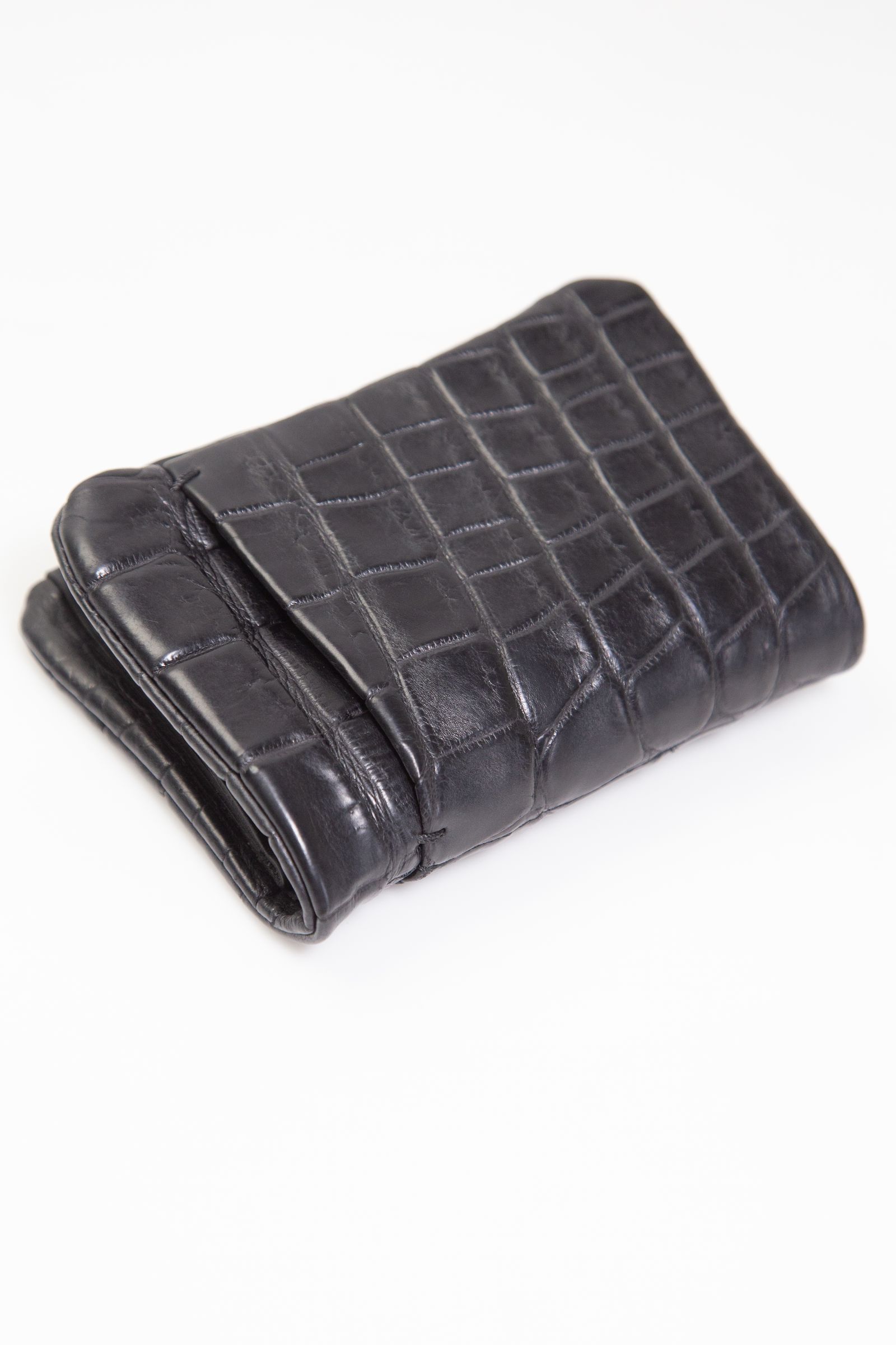 クロコ 札入れ 二つ折り袋縫いウォレット / ブラック