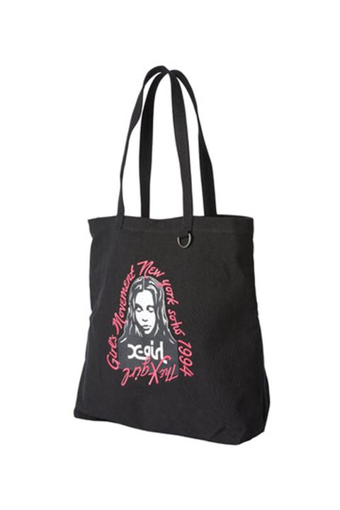 HAND DRAWN LOGO AND FACE TOTE BAG / ブラック