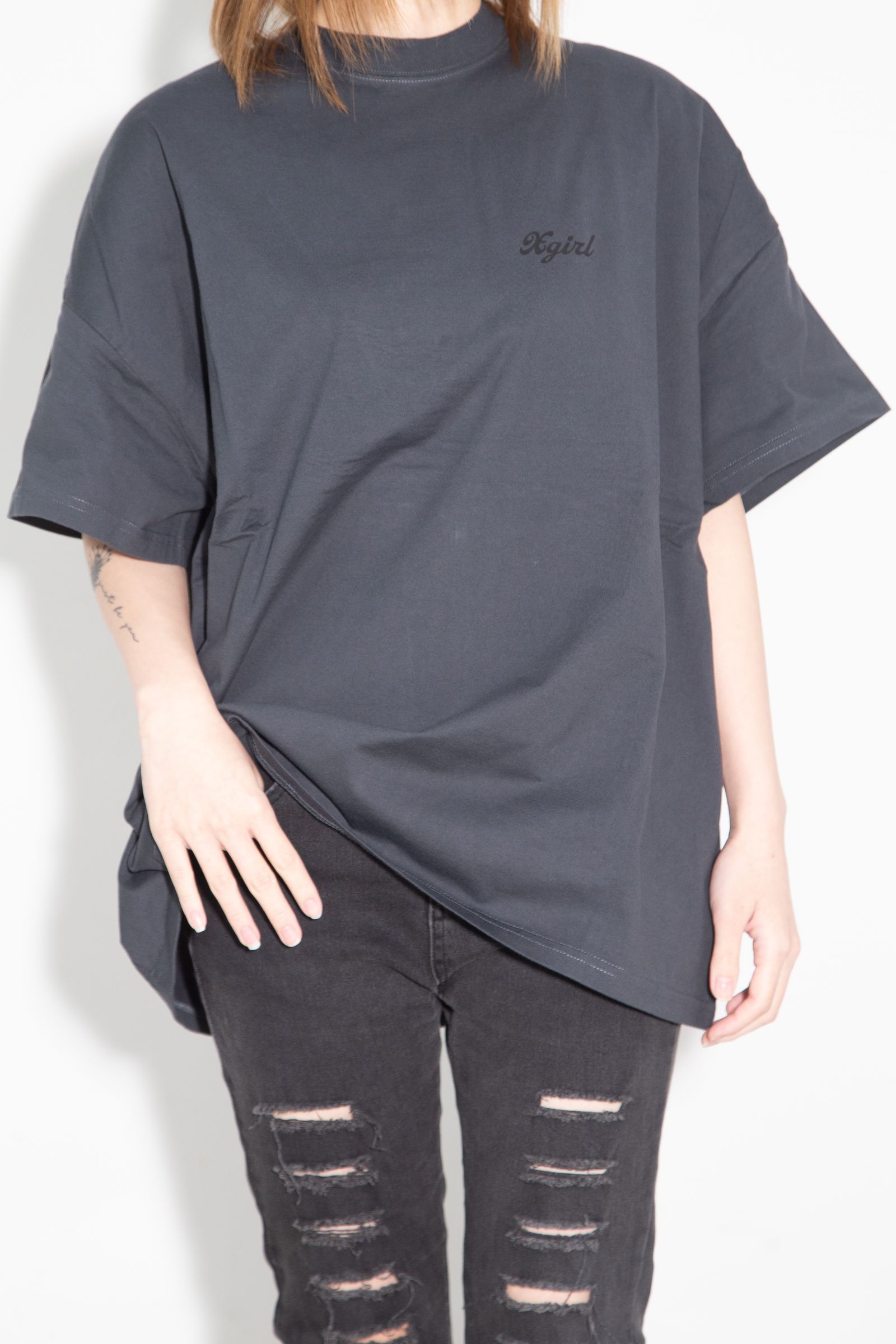SPRAY FACE S/S BIG TEE DRESS / チャコール