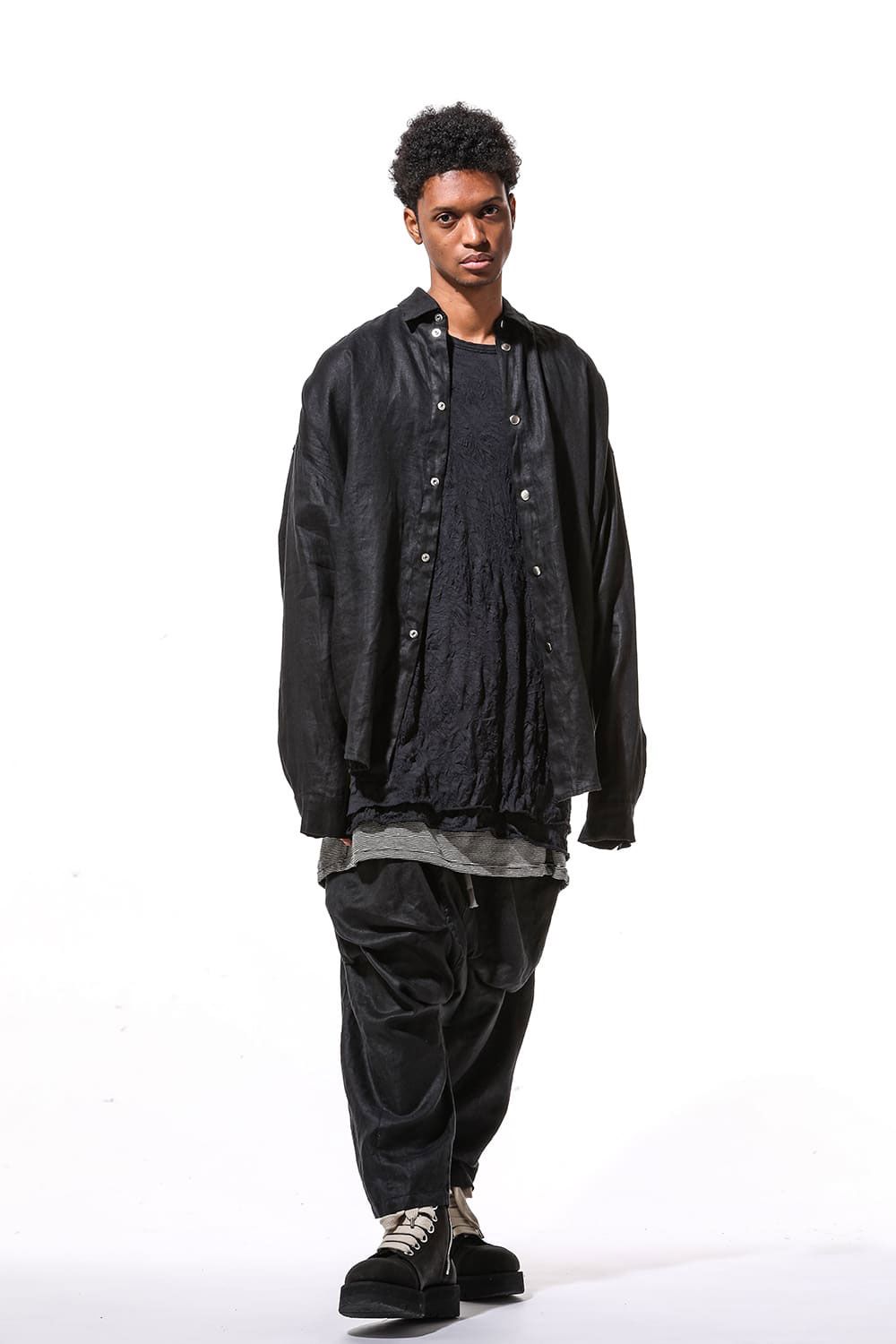 ヘリンボーンサルエルワイドパンツ / Heringbone Sarouel Wide Pants / ブラック / ag-9033