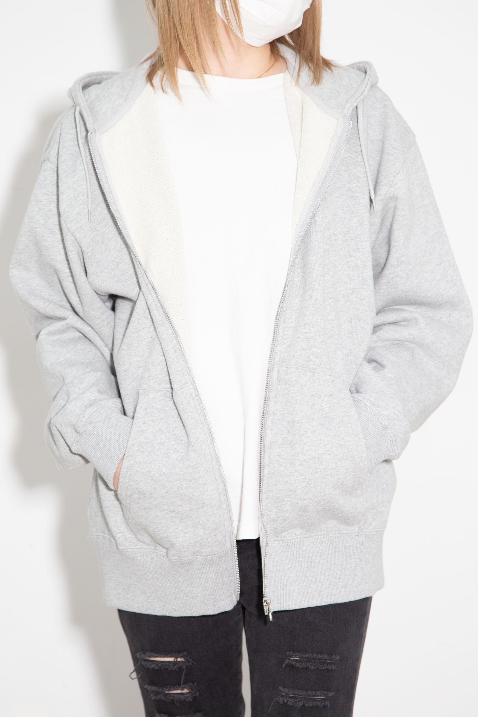 FACE BOX PATCH ZIP UP SWEAT HOODIE / アッシュ