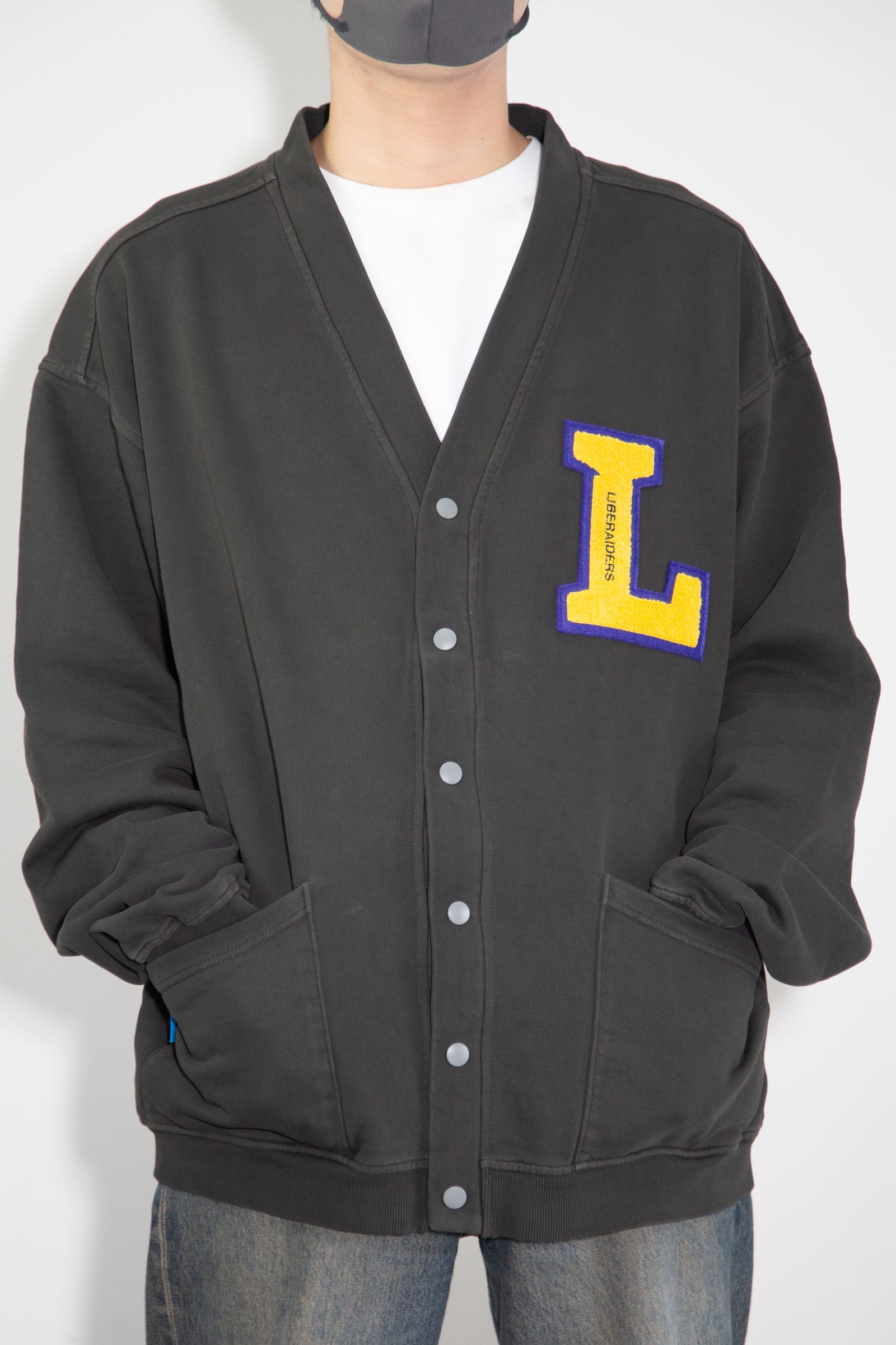 GARMENT DYED SWEAT CARDIGAN / チャコール