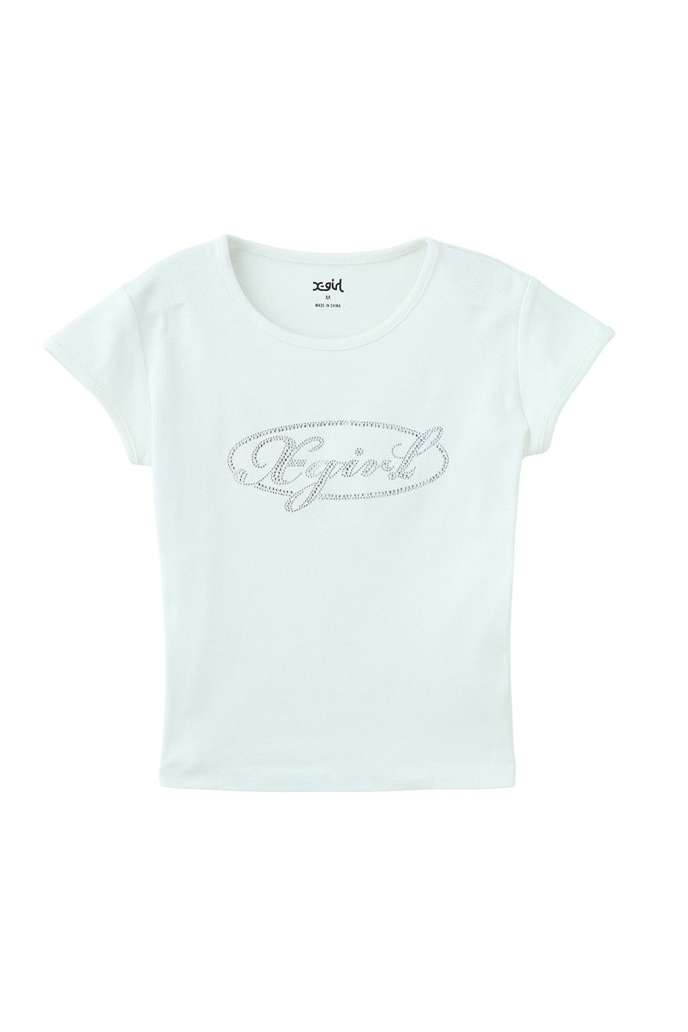 RHINESTONE OVAL CURSIVE LOGO S/S BABY TEE / ホワイト