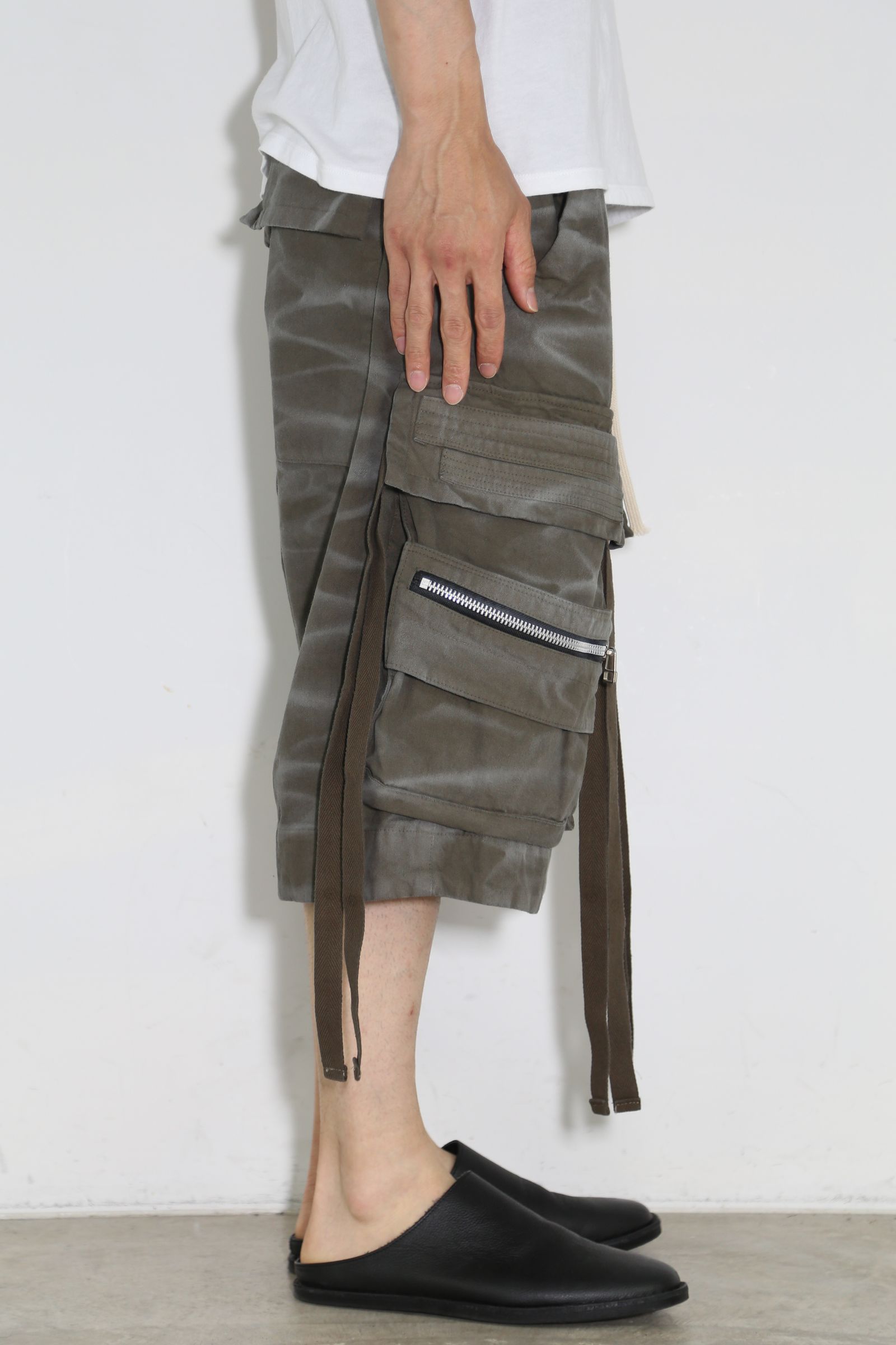 ヴィンテージ染めジップカーゴショーツ / Vintage Dyed Zip Shorts / カーキ