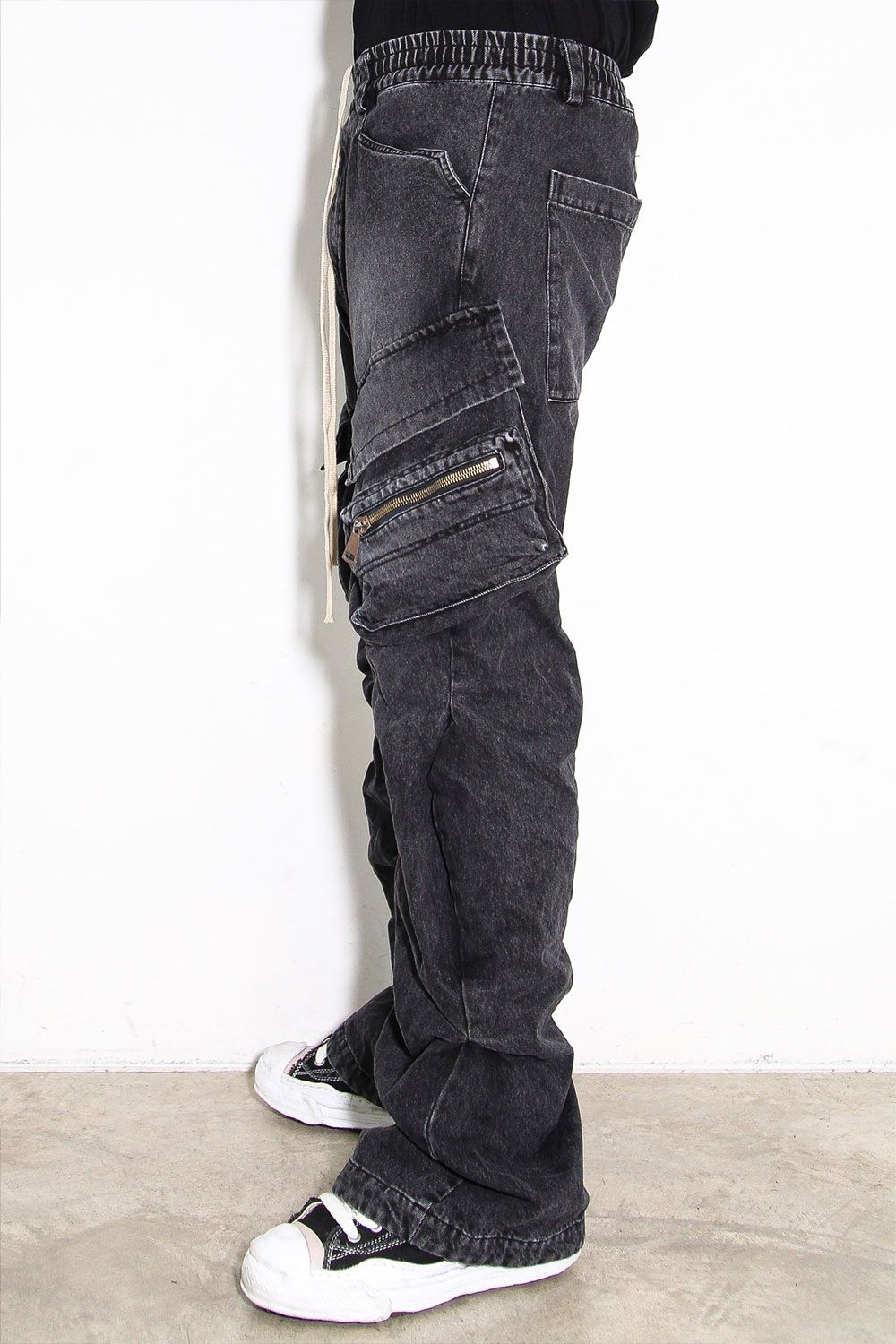 デニムカーゴタックバギーパンツ / Denim Cargo Tuck Baggy Pants / ブラック / ag-11018-3