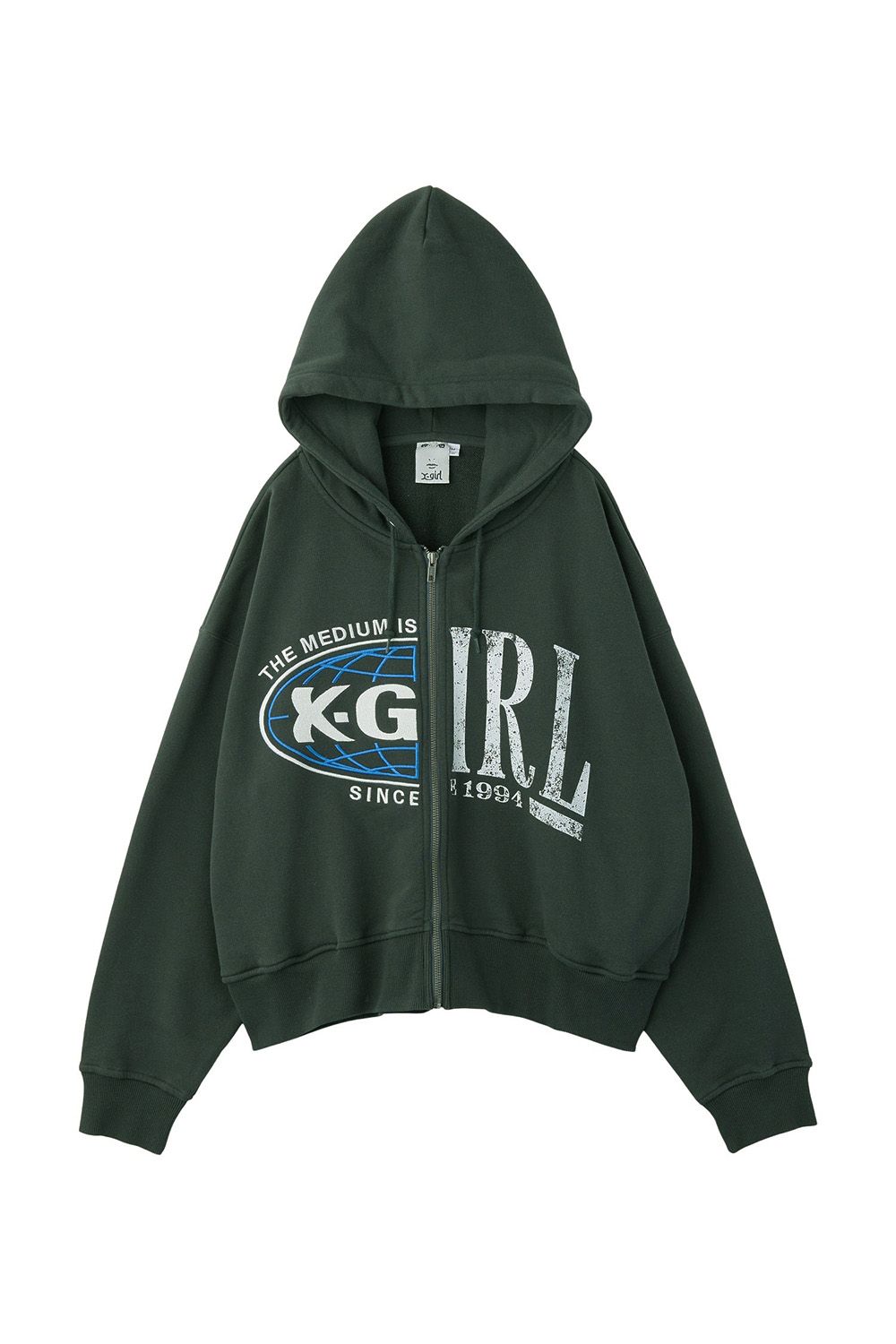 PANELED GRAPHIC ZIP UP SWEAT HOODIE / チャコール