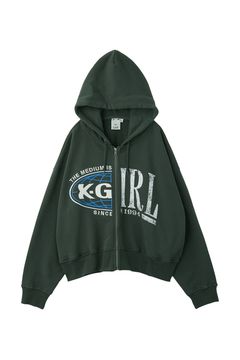 PANELED GRAPHIC ZIP UP SWEAT HOODIE / チャコール