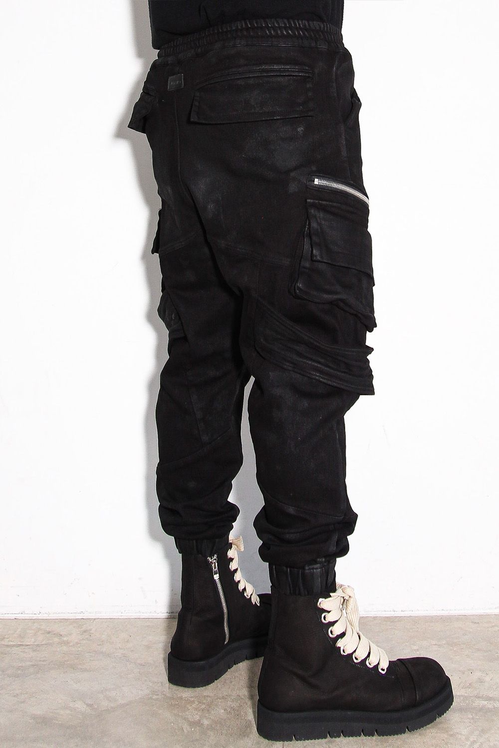 【コーティングあり】ベルトカーゴジョガーデニム / COATED BELT CARGO JOGGER DENIM / ブラック / ag-12064-2