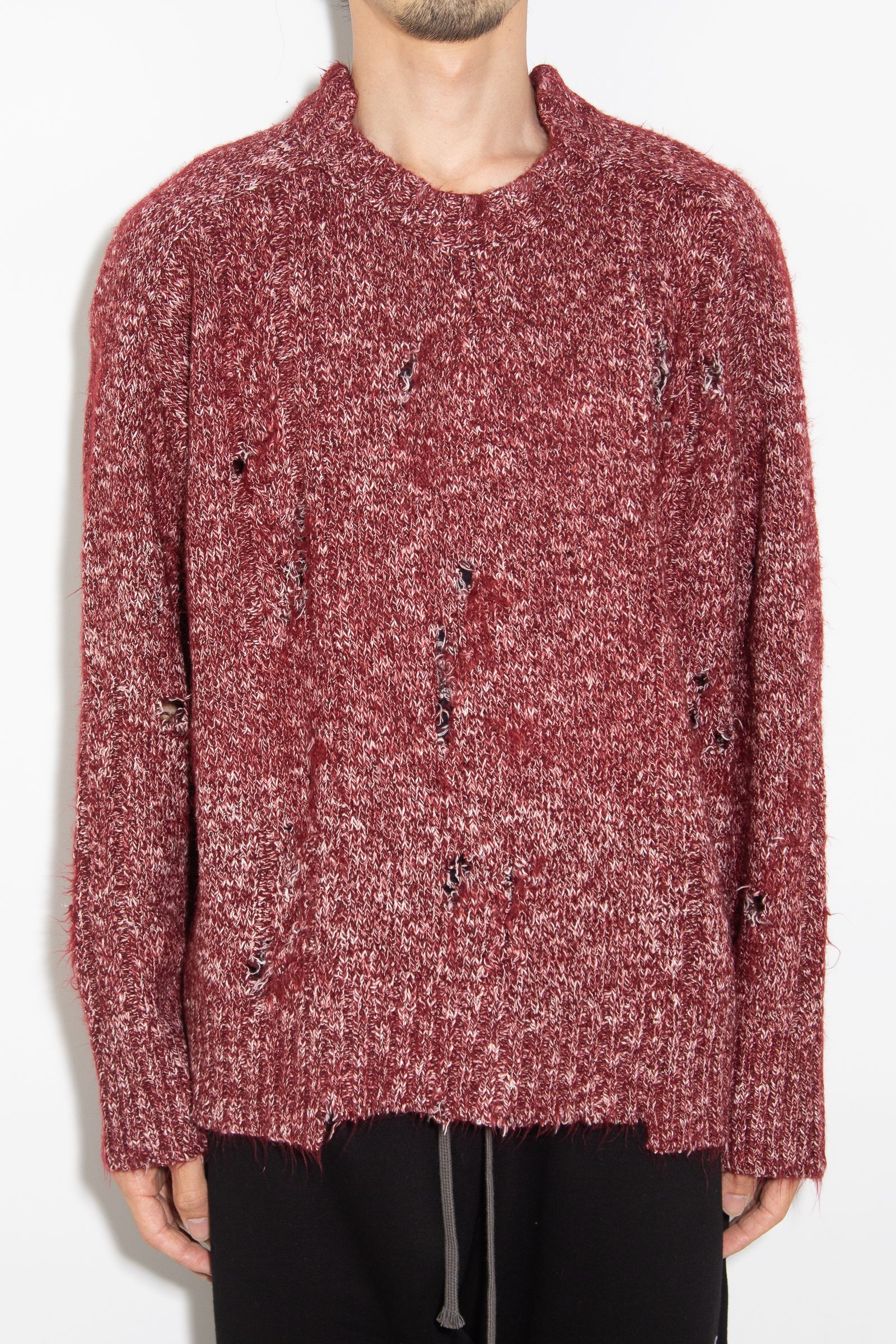 [ラスト1点 サイズ3] リラックスフィットダメージニット / Damage Knit Top / レッドミックス / ag-8013