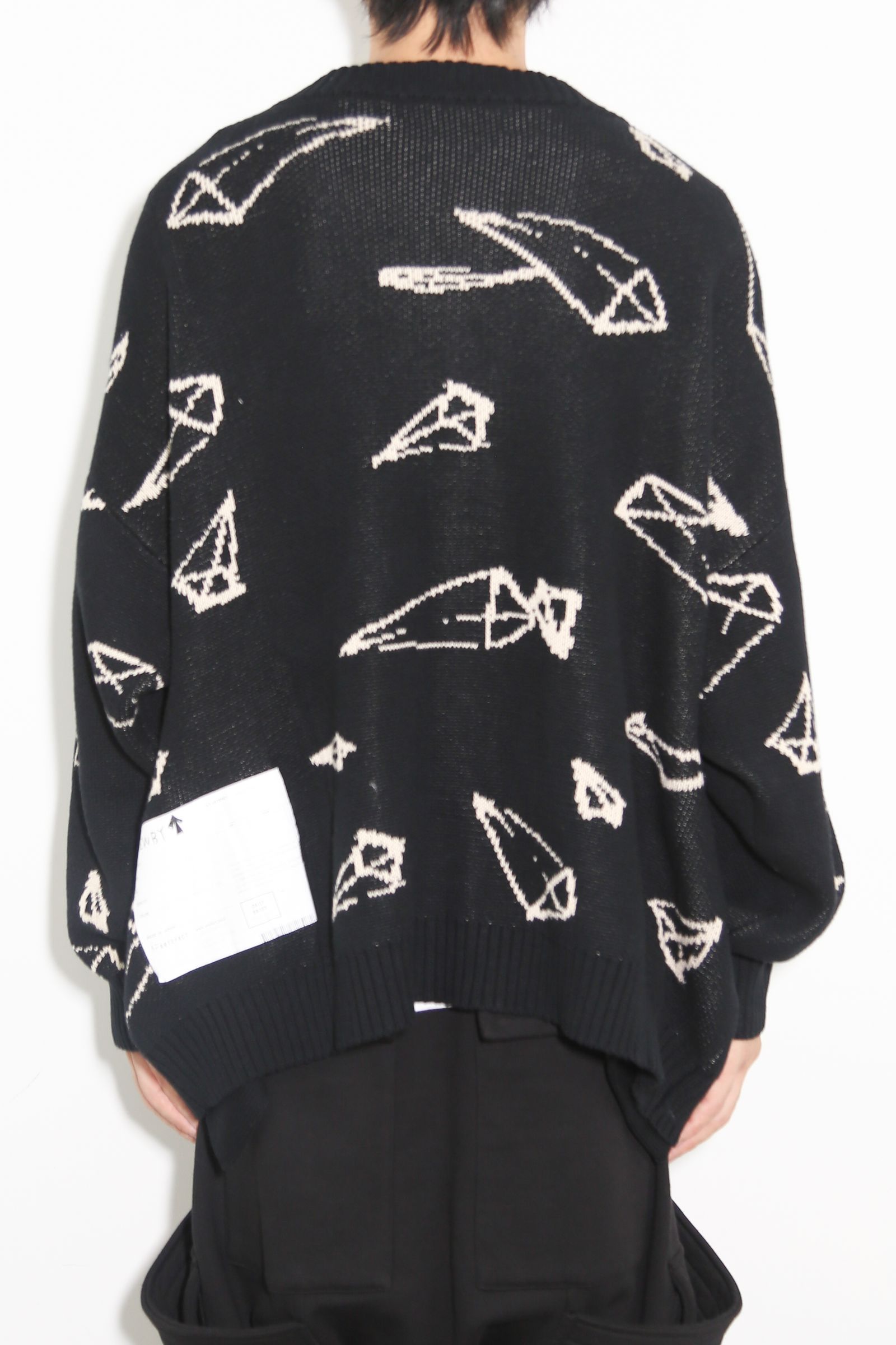 ピラミッド模様オーバーサイズカーディガン / Pyra Pattern Knit Cardigan / ブラック×アイボリー / ag-8010-2