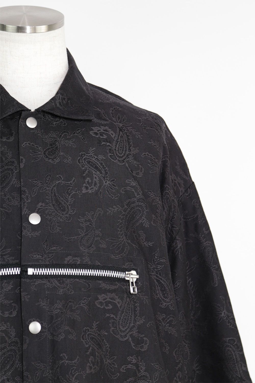 ペイズリー柄ハーフスリーブシャツ / Paisley Front Zip Harf Sleeve Shirts / ブラック / ag-9060-1