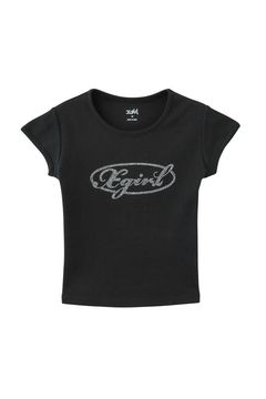 RHINESTONE OVAL CURSIVE LOGO S/S BABY TEE / ブラック