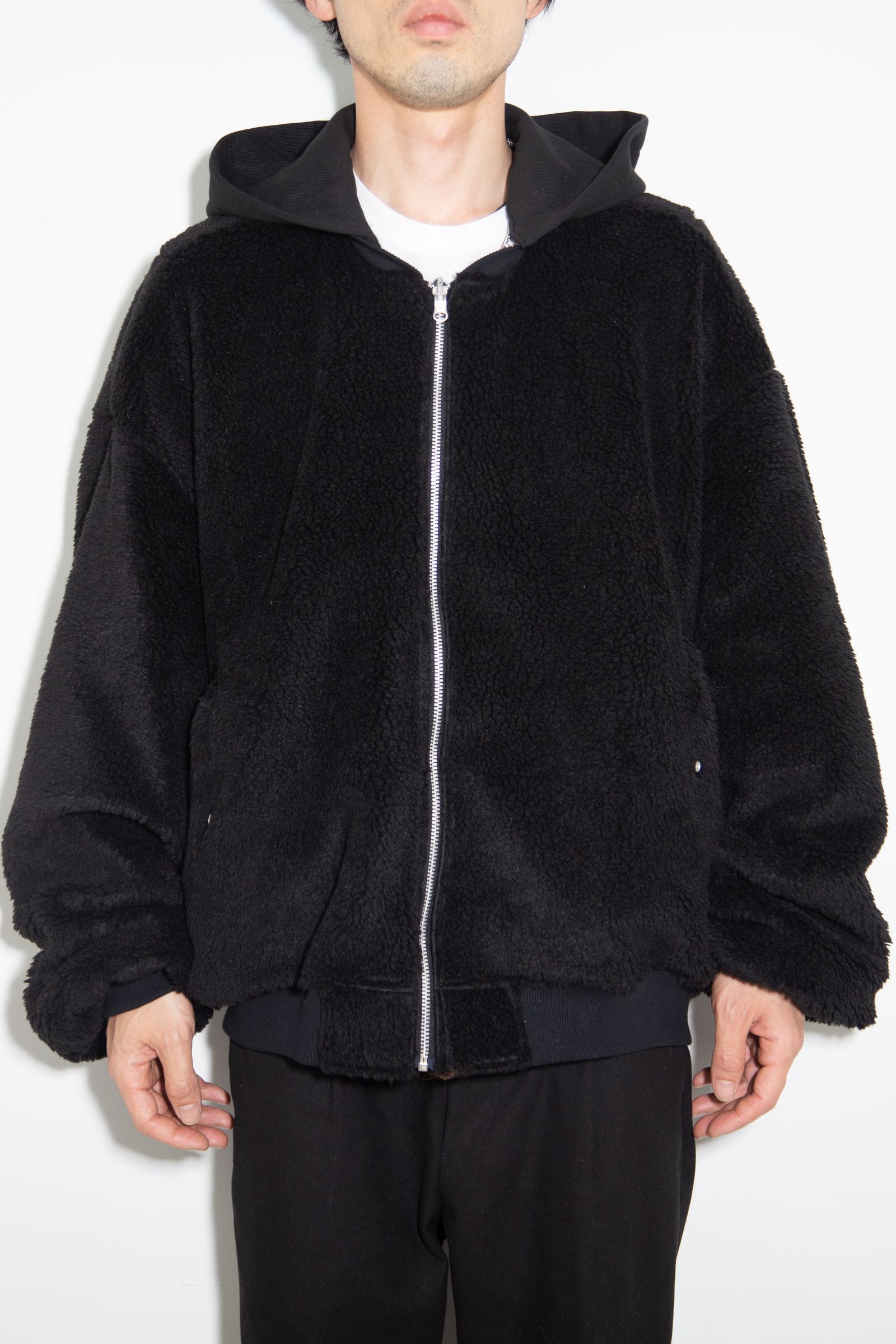 ボアフリースMA-1フーディブルゾン / Teddy Fleece MA-1 Hoodie / ブラック / ag-8070