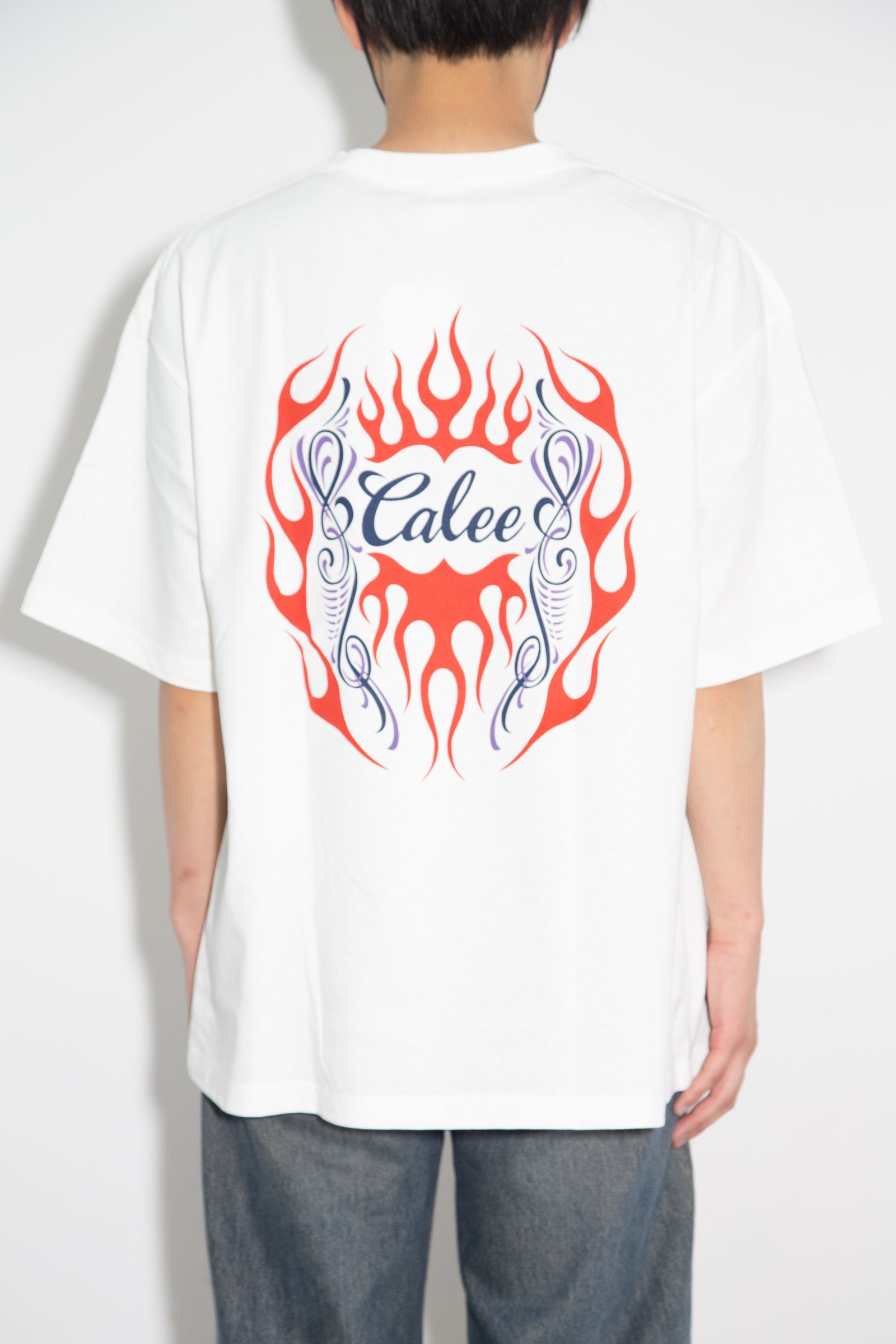 [ラスト1点 サイズL] VINTAGE TYPE FLAME LOGO PINSTRIPING S/ S TEE ＜NATURALLY PAINT DESIGN＞ / ホワイト