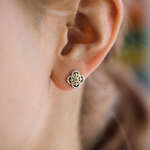 Cross Flower Stud Earrings （Diamond）/ GA016