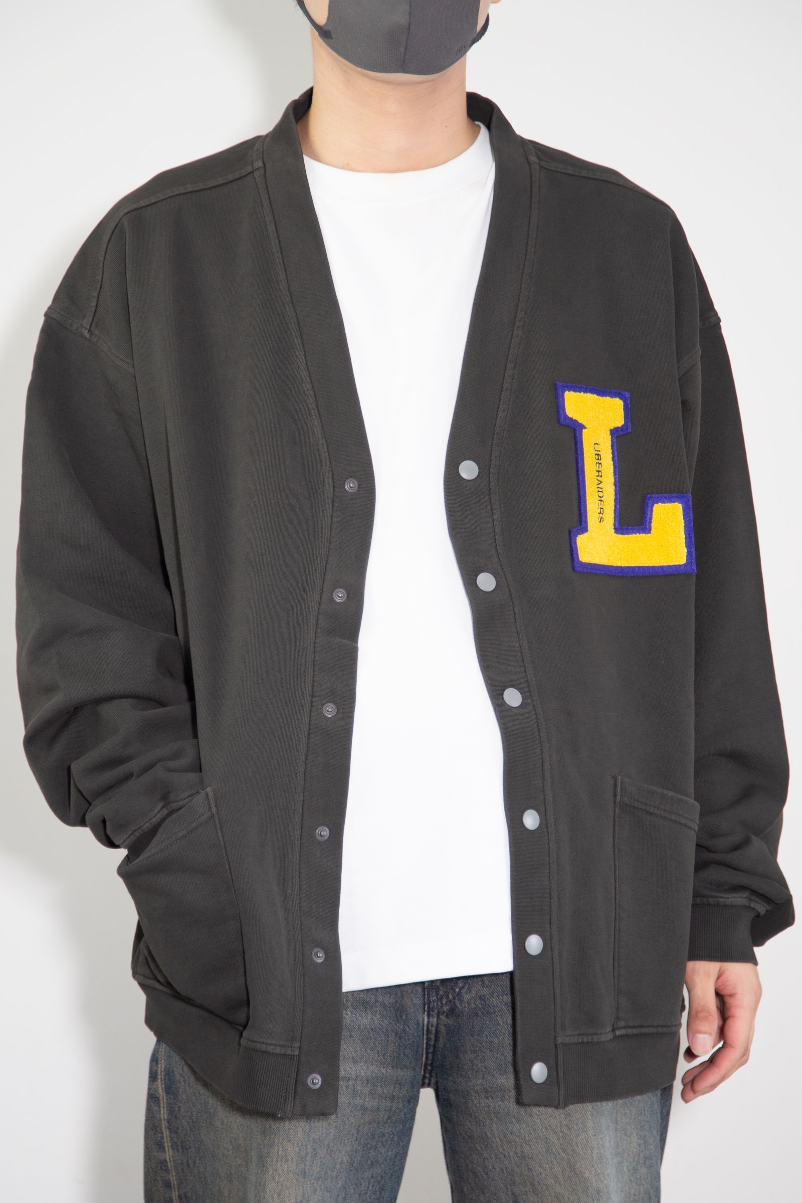 GARMENT DYED SWEAT CARDIGAN / チャコール