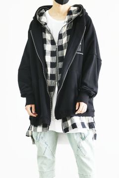 Check Layered Big Hoodie / ブラック×ホワイト