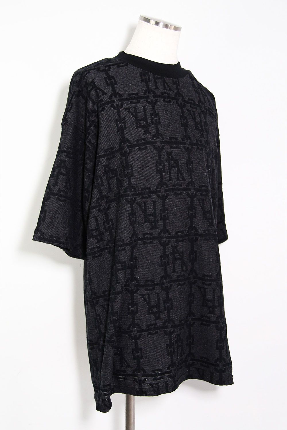オーバーサイズジャカードTシャツ / Jacgurd Jumbo Tee / ブラック×ダークグレー / ag-11086