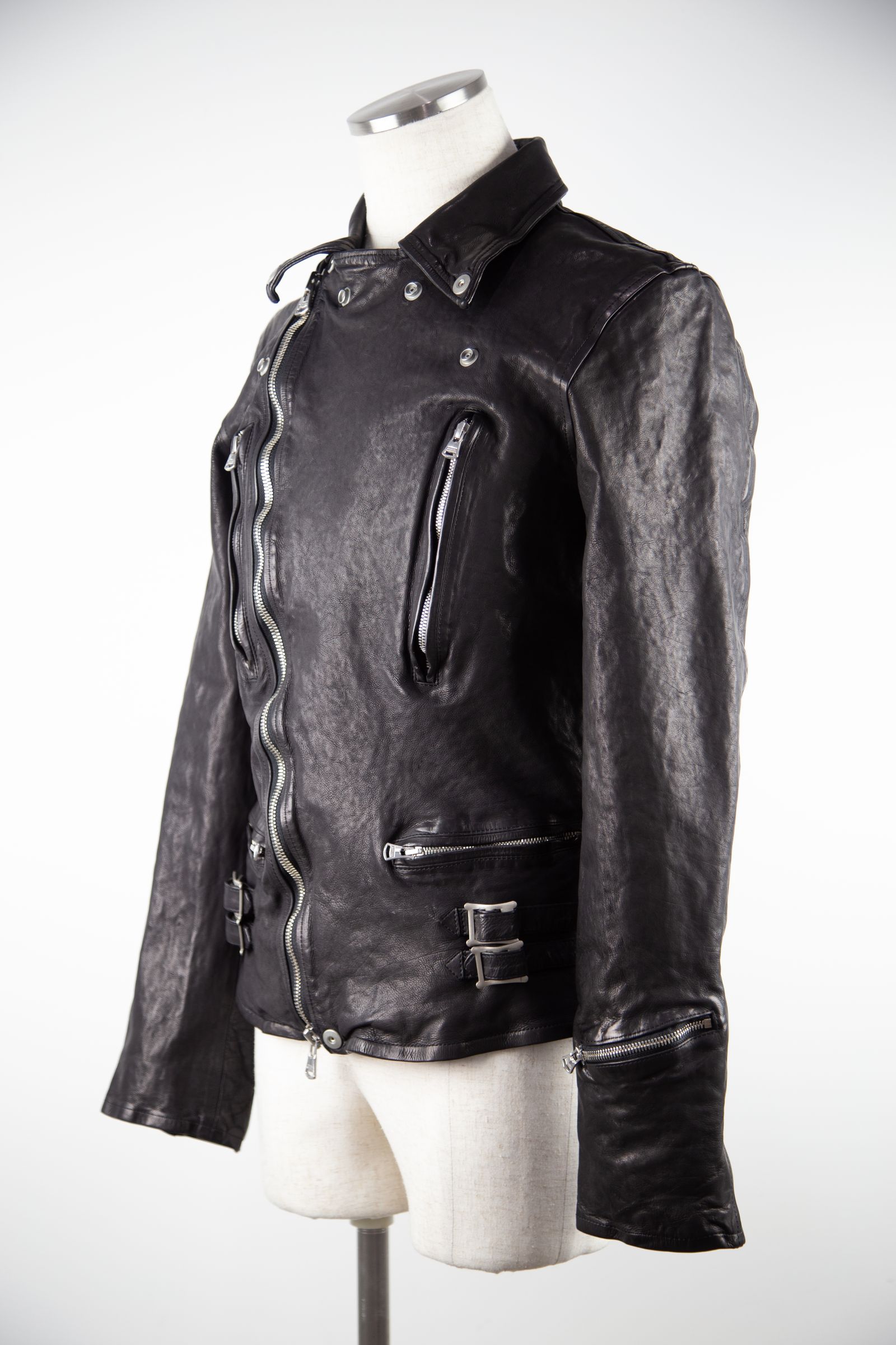 JAPAN CALF NATURAL DYED “GARMENT-WASH” DOUBLE RIDERS / ブラック