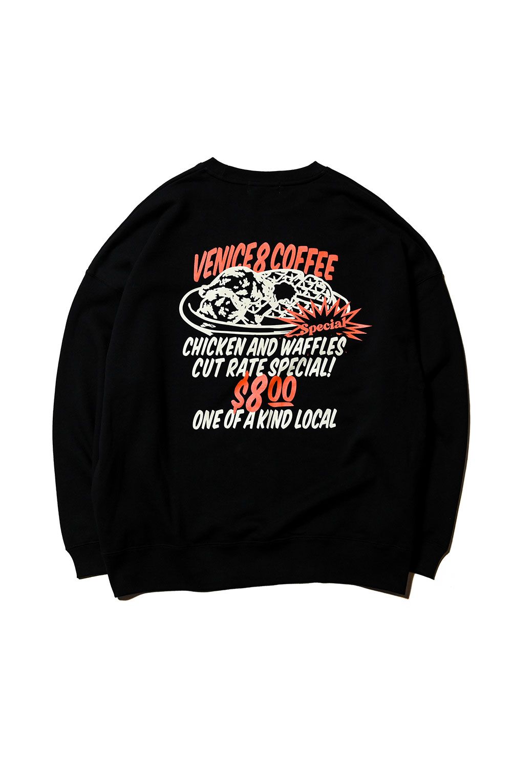 ×VENICE8 COFFEE HOUSE®️ CAW DROPSHOULDER CREW NECK SWEAT / ブラック