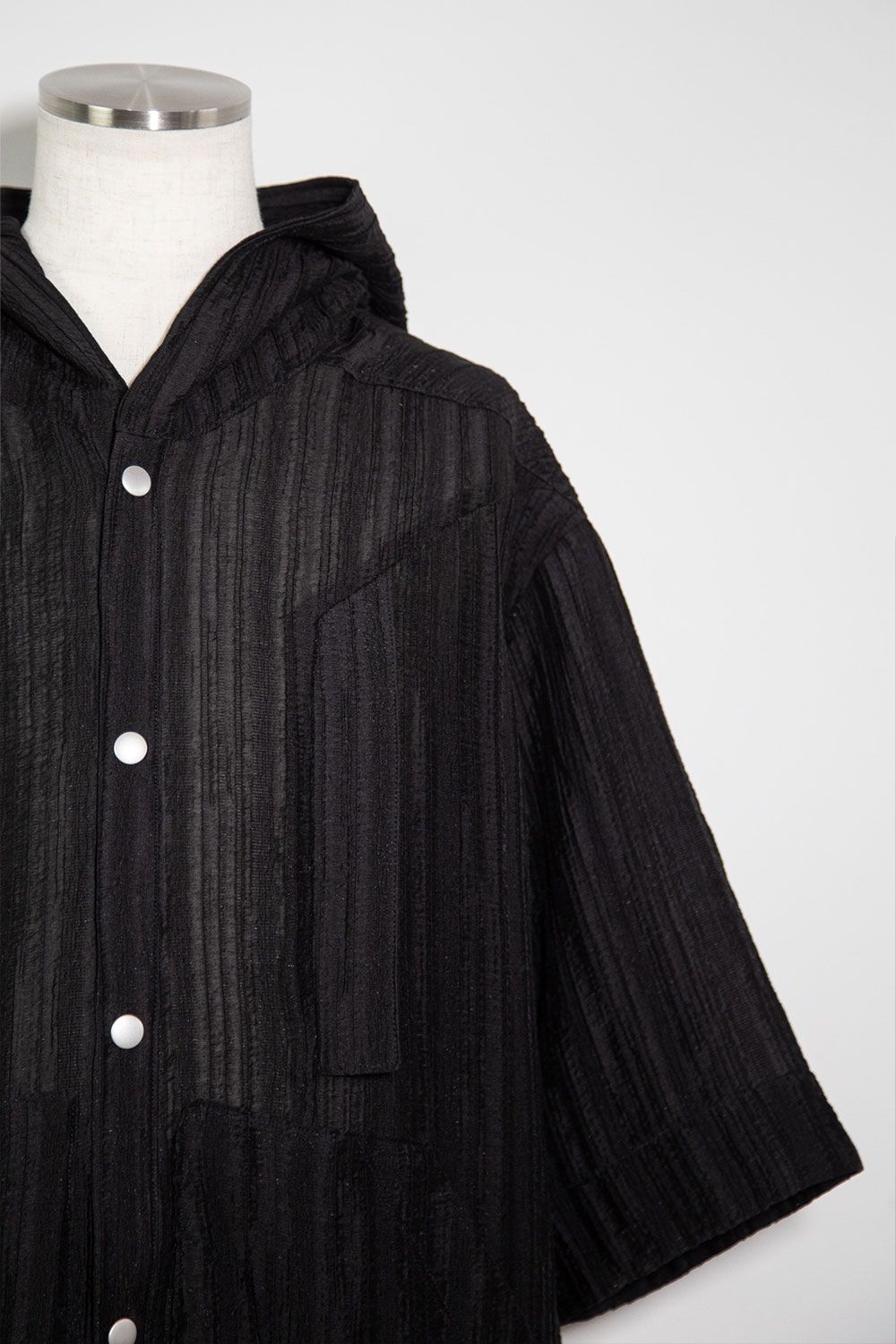 シアー楊柳シャツフーディー / Sheer Yo-Ryu Hoodie Shirts / ブラック / ag-11067