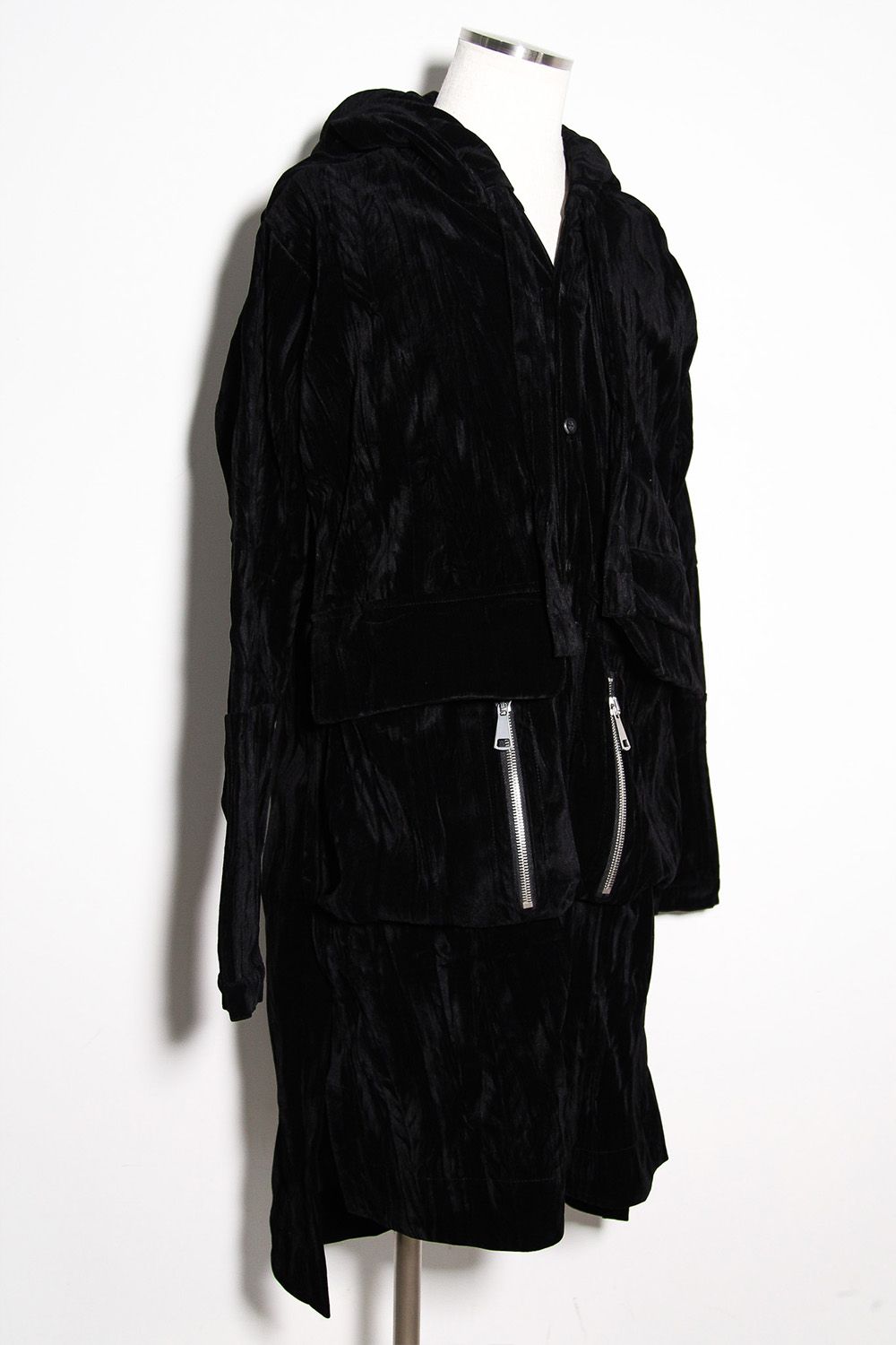 [ラスト1点 サイズ3] ベロアフーディーロングジャケット / HOODED LONG JKT / ブラック / ag-12037