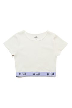 LOGO AND STRIPE CROPPED S/S TOP / ホワイト