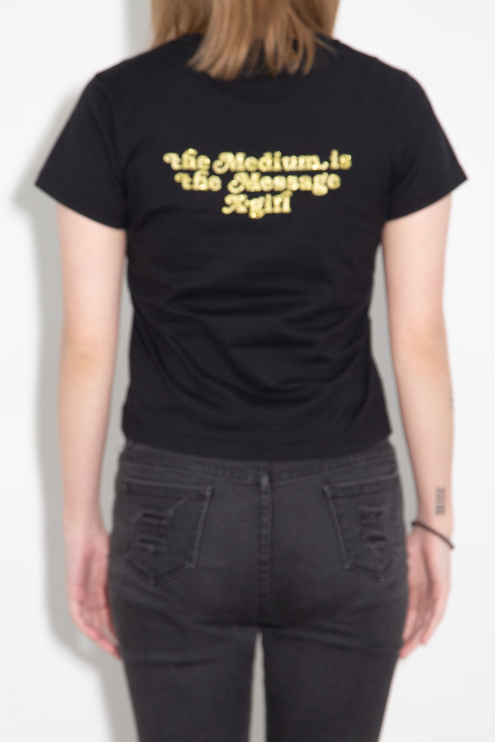 GLITTER LOGO AND FACE S/S BABY TEE / ブラック