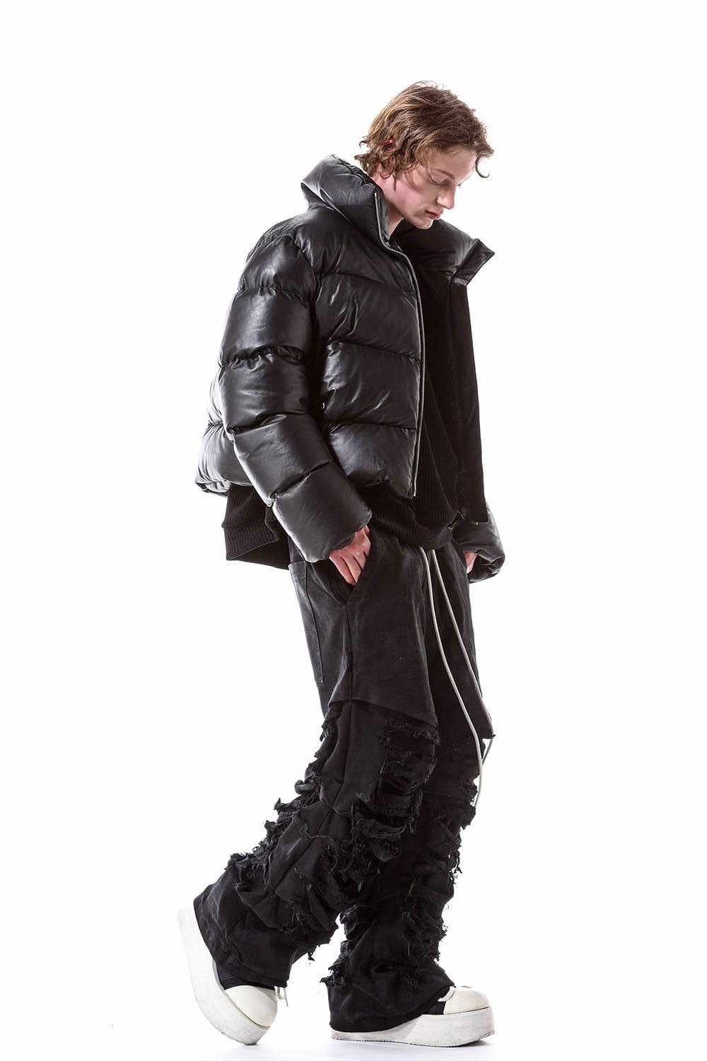 Leather High Neck Short Down