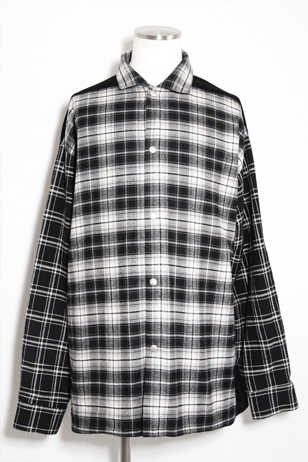 コーデュロイチェックコンビシャツ / Corduroy × Check Combi Shirts / ブラック / ag-8075