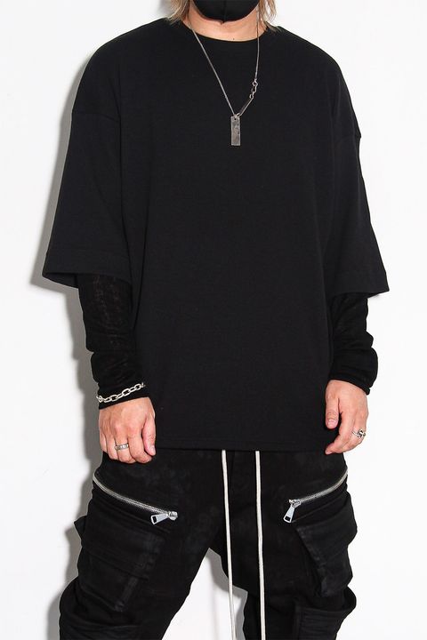 LAYERED CREW NECK TOP / ブラック / ag-12111