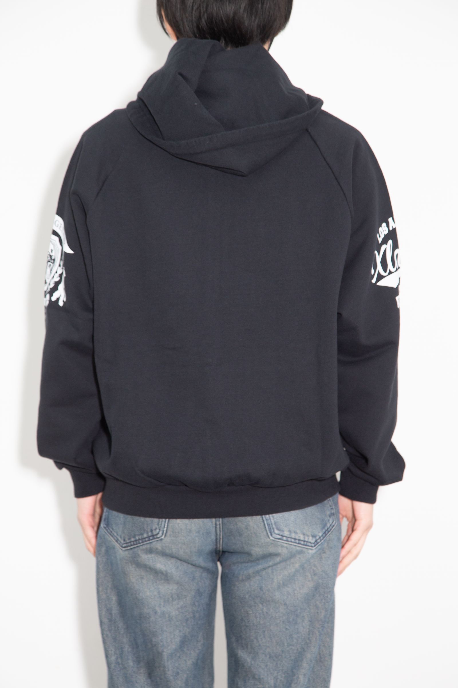 RAGLAN ZIP UP HOODED SWEATSHIRT / ブラック