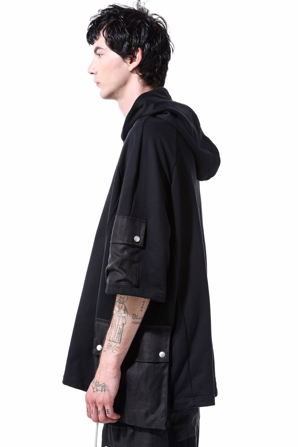 リネンコンビスウェットフーディー / Linen Combi Sweat Top / ブラック / ag-11034