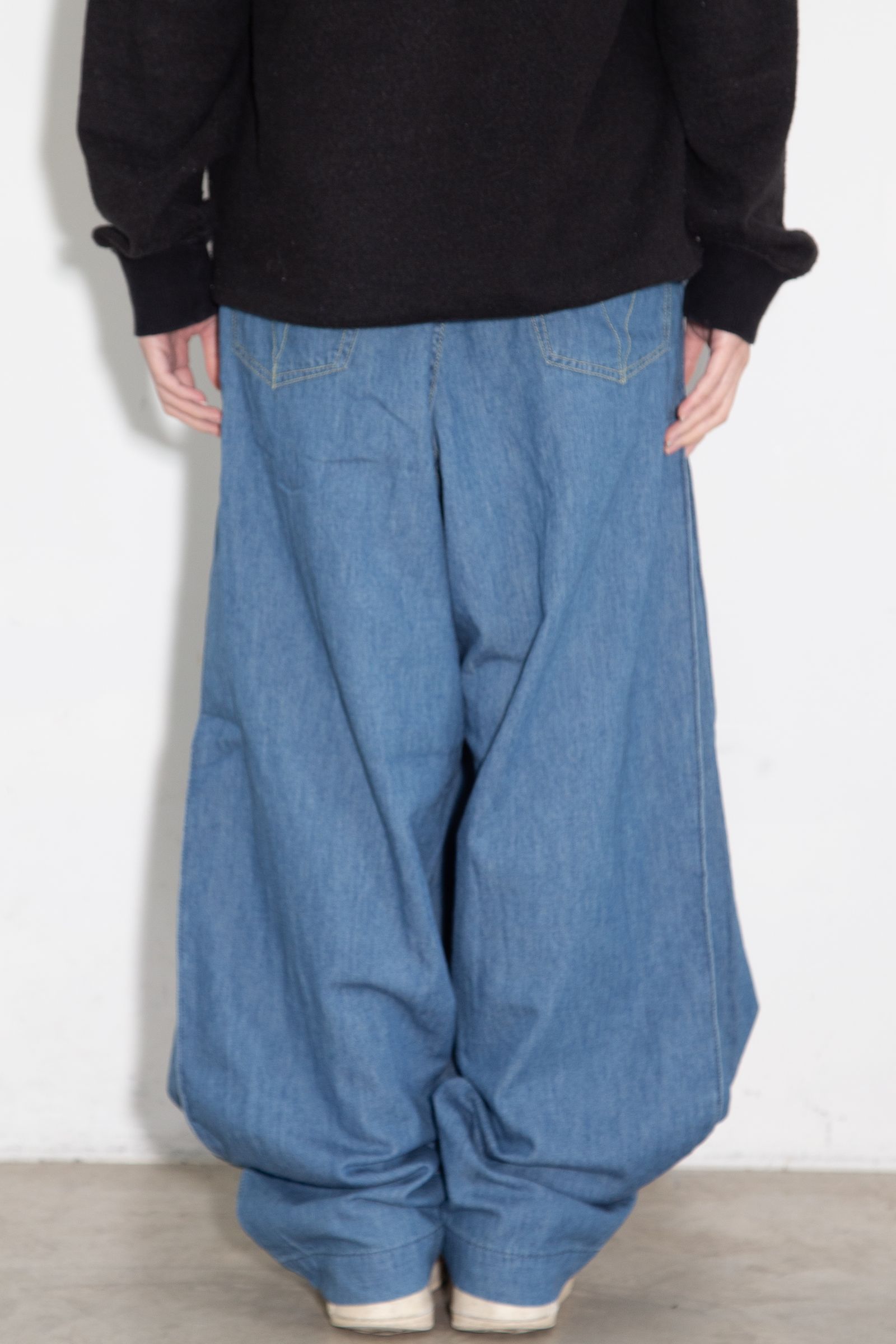 綿麻デニムタックパンツ / ライトインディゴ