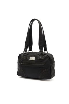 METAL LOGO PLATE FAUX LEATHER HANDBAG / ブラック