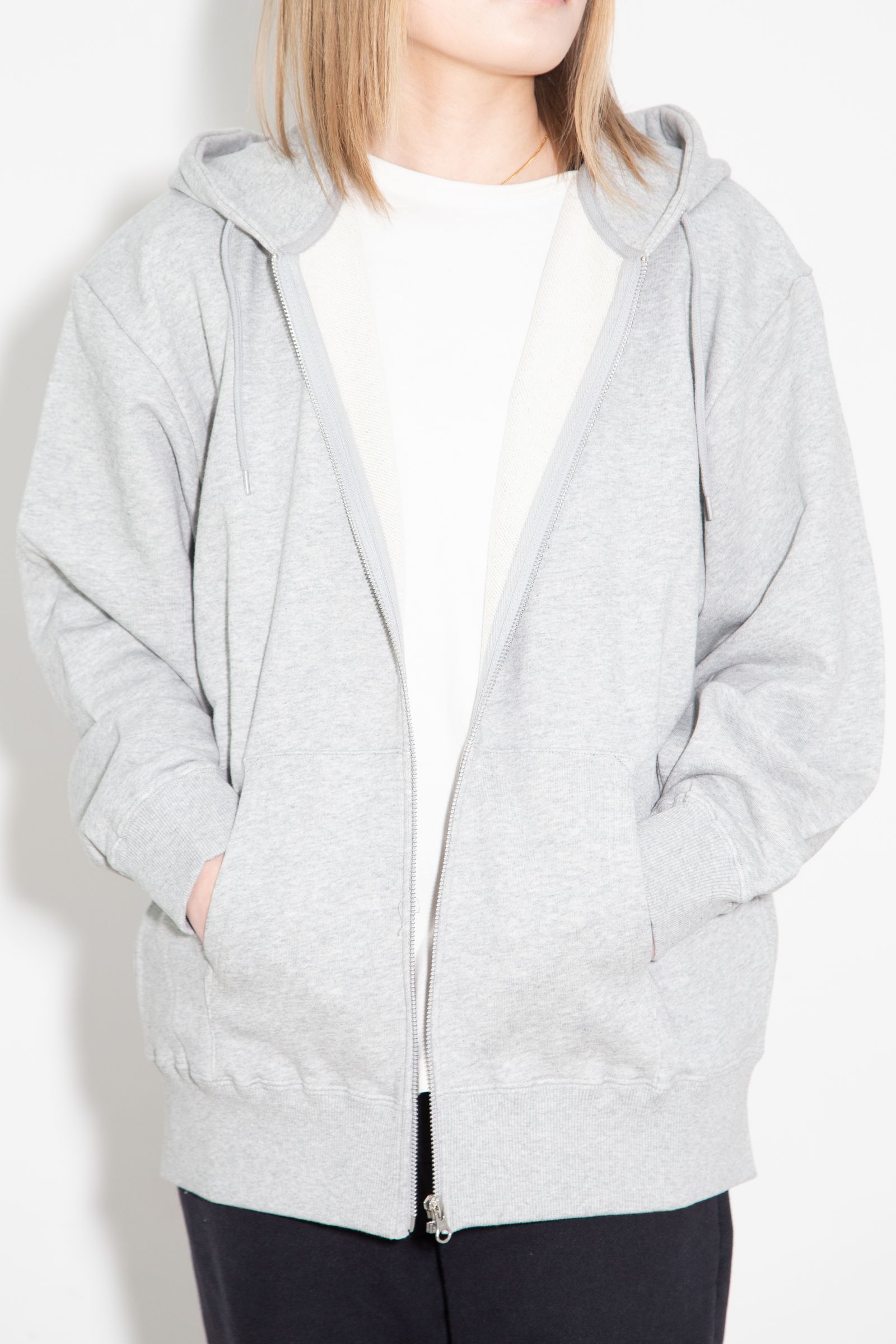 RHINESTONE LOGO AND FACE ZIP UP SWEAT HOODIE / アッシュ