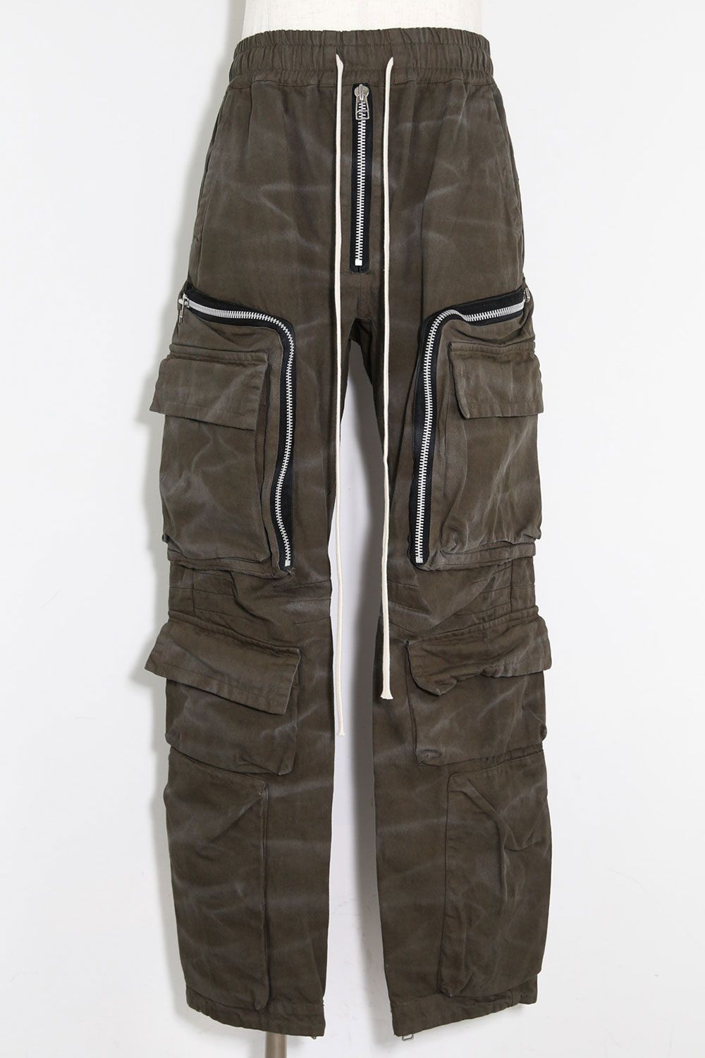 ヴィンテージ染めジップカーゴパンツ / Vintage Dyed Zip Long Pants / カーキ / ag-7036-1